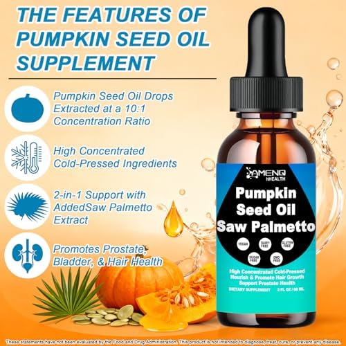 Aceite de Semilla de Calabaza con Extracto de Saw Palmetto - Gotas Líquidas que Apoyan el Crecimiento del Cabello, Salud Prostática y Urinaria | - imagen 2