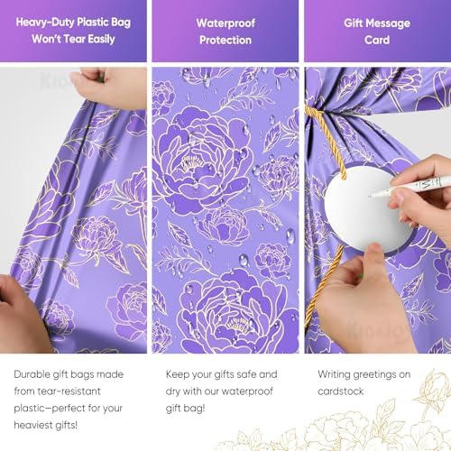 Bolsa de Regalo Jumbo KIDAJOY Extra Grande de Flores Moradas 36x56 Pulgadas para Mujeres y Niñas - Cumpleaños, Día de las Madres, Bodas y Fiestas - imagen 3