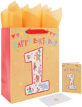 Set de Bolsa de Regalo Grande de 13'' para Niños y Niñas, Fiesta de 1er Cumpleaños, Incluye Tarjeta, Papel de Seda y Stickers, Diseño de Animales, 1 - imagen 1