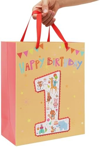 Set de Bolsa de Regalo Grande de 13'' para Niños y Niñas, Fiesta de 1er Cumpleaños, Incluye Tarjeta, Papel de Seda y Stickers, Diseño de Animales, 1 - imagen 6