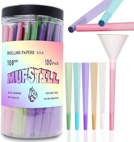 MUFSTILL 100 Piezas de Conos de Papel de Fumar Coloridos 108 MM | Conos Preenrollados Natural King Size con Cargador y Palitos de Empaque - imagen 1