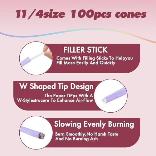 MUFSTILL 100 Piezas de Conos de Papel de Fumar Coloridos 108 MM | Conos Preenrollados Natural King Size con Cargador y Palitos de Empaque - imagen 4