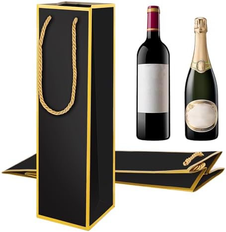 Bolsas de Regalo para Vino 2 PZS, Bolsas de Lujo para Botellas de Vino Reutilizables con Estampado en Foil Dorado, 4X 4X 13.8 para Fiestas y Bodas - imagen 1