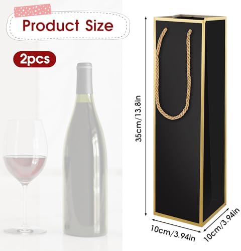 Bolsas de Regalo para Vino 2 PZS, Bolsas de Lujo para Botellas de Vino Reutilizables con Estampado en Foil Dorado, 4X 4X 13.8 para Fiestas y Bodas - imagen 2