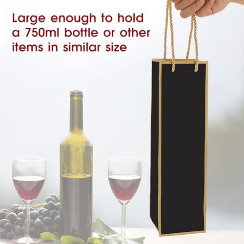 Bolsas de Regalo para Vino 2 PZS, Bolsas de Lujo para Botellas de Vino Reutilizables con Estampado en Foil Dorado, 4X 4X 13.8 para Fiestas y Bodas - imagen 3