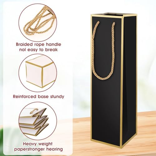 Bolsas de Regalo para Vino 2 PZS, Bolsas de Lujo para Botellas de Vino Reutilizables con Estampado en Foil Dorado, 4X 4X 13.8 para Fiestas y Bodas - imagen 4
