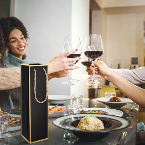 Bolsas de Regalo para Vino 2 PZS, Bolsas de Lujo para Botellas de Vino Reutilizables con Estampado en Foil Dorado, 4X 4X 13.8 para Fiestas y Bodas - imagen 5