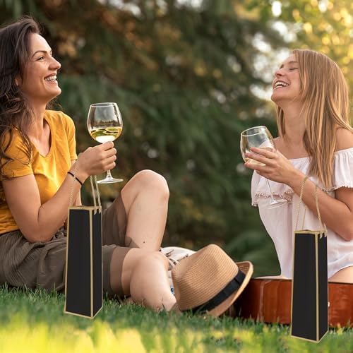 Bolsas de Regalo para Vino 2 PZS, Bolsas de Lujo para Botellas de Vino Reutilizables con Estampado en Foil Dorado, 4X 4X 13.8 para Fiestas y Bodas - imagen 6