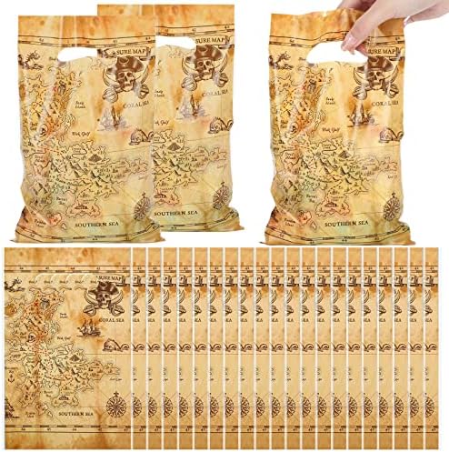 Yinder 100 Pzs Bolsas de Regalo Pirata para Dulces, Fiestas Temáticas Náuticas y Cumpleaños, Mapas del Tesoro y Celofán - imagen 1