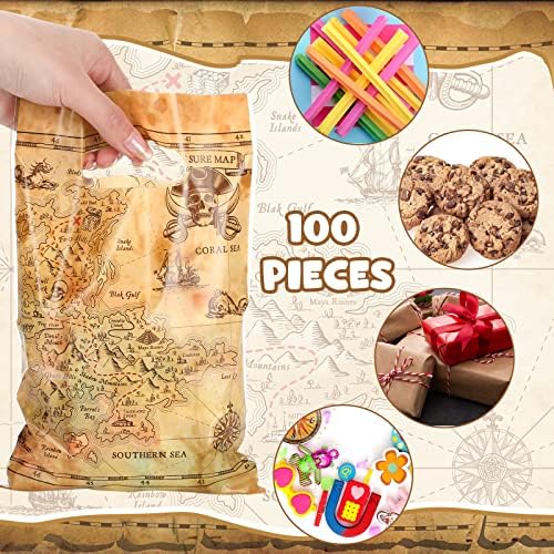 Yinder 100 Pzs Bolsas de Regalo Pirata para Dulces, Fiestas Temáticas Náuticas y Cumpleaños, Mapas del Tesoro y Celofán - imagen 3
