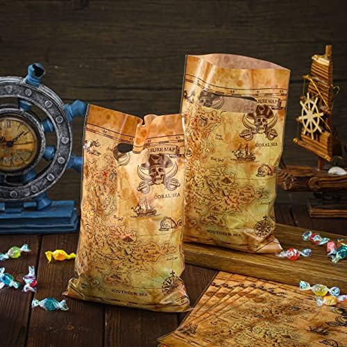 Yinder 100 Pzs Bolsas de Regalo Pirata para Dulces, Fiestas Temáticas Náuticas y Cumpleaños, Mapas del Tesoro y Celofán - imagen 6