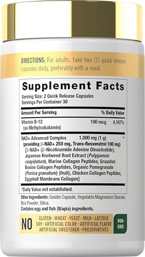 Suplemento Carlyle NAD+ para Mujeres y Hombres | 1000 mg | 60 Cápsulas | Complejo Avanzado con Resveratrol y Colágeno | Sin OGM y Libre de Gluten - imagen 2
