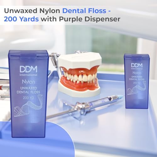 Hilo Dental Nylon DDM International Sin Cera - 200 Yardas con Dispensador, Protección para Dientes y Encías, Caja Transparente Morada - imagen 2