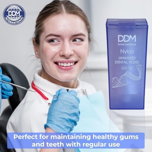 Hilo Dental Nylon DDM International Sin Cera - 200 Yardas con Dispensador, Protección para Dientes y Encías, Caja Transparente Morada - imagen 4