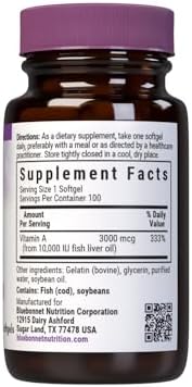 Vitamin A Bluebonnet Nutrition 10,000 IU de Aceite de Pescado de Aguas Frías - Salud Visual e Inmunidad - Libre de Gluten y Lácteos - 100 Cápsulas - imagen 2