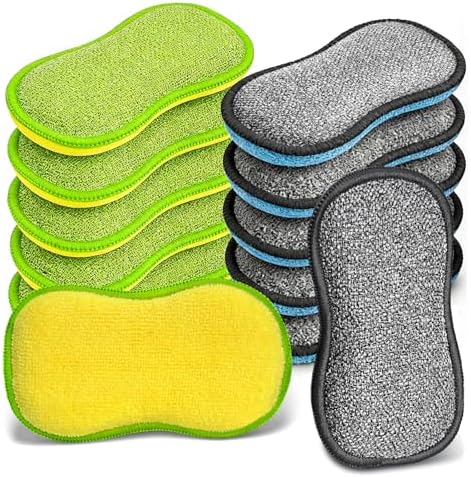 Esponjas de Cocina, Paquete de 12 Esponjas de Microfibra Multiusos - Fregador Reutilizable de Doble Cara, Resistente y Sin Rayones para Platos, Ollas - imagen 1