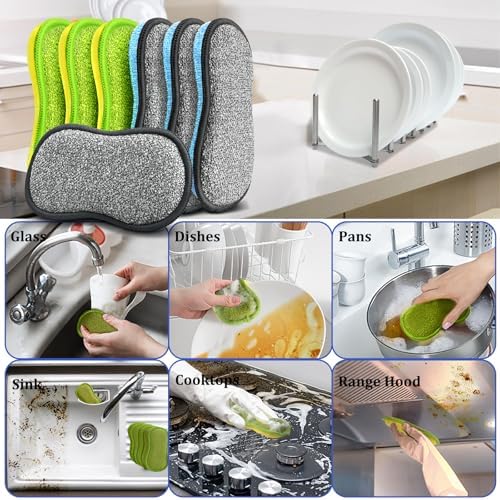 Esponjas de Cocina, Paquete de 12 Esponjas de Microfibra Multiusos - Fregador Reutilizable de Doble Cara, Resistente y Sin Rayones para Platos, Ollas - imagen 2