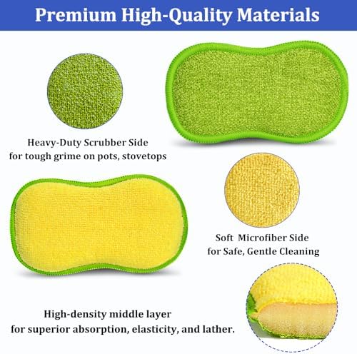 Esponjas de Cocina, Paquete de 12 Esponjas de Microfibra Multiusos - Fregador Reutilizable de Doble Cara, Resistente y Sin Rayones para Platos, Ollas - imagen 4