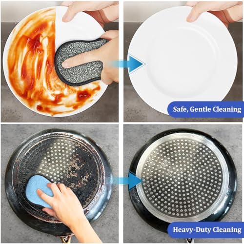 Esponjas de Cocina, Paquete de 12 Esponjas de Microfibra Multiusos - Fregador Reutilizable de Doble Cara, Resistente y Sin Rayones para Platos, Ollas - imagen 5
