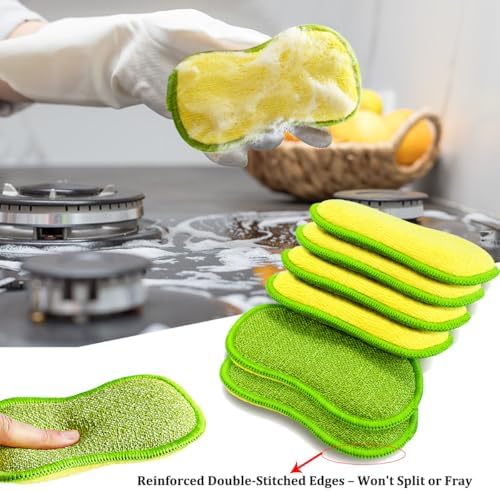 Esponjas de Cocina, Paquete de 12 Esponjas de Microfibra Multiusos - Fregador Reutilizable de Doble Cara, Resistente y Sin Rayones para Platos, Ollas - imagen 6