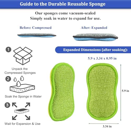 Esponjas de Cocina, Paquete de 12 Esponjas de Microfibra Multiusos - Fregador Reutilizable de Doble Cara, Resistente y Sin Rayones para Platos, Ollas - imagen 7