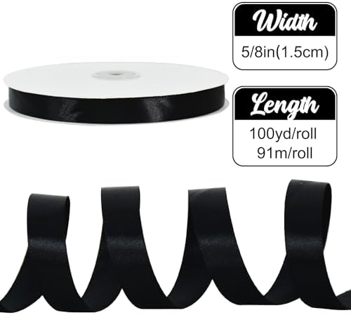 Cinta de Satén Negra TONIFUL de 5/8 Pulgadas x 100 Yards - Cinta delgada para Costura, Manualidades, Hacer Lazos, Regalos, Invitaciones y Decoración - imagen 2