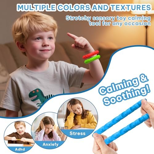 Pulseras Antiestrés y Collar Masticable para Niños y Adultos con Autismo - Juguetes Sensoriales 4 Piezas de Goma para Niños y Adolescentes - imagen 2