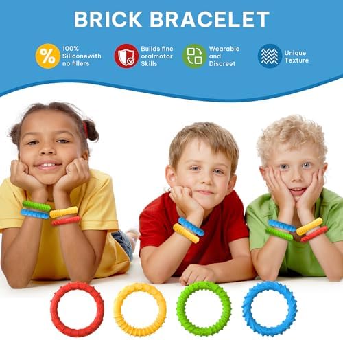 Pulseras Antiestrés y Collar Masticable para Niños y Adultos con Autismo - Juguetes Sensoriales 4 Piezas de Goma para Niños y Adolescentes - imagen 3
