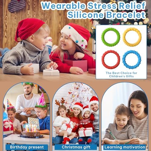 Pulseras Antiestrés y Collar Masticable para Niños y Adultos con Autismo - Juguetes Sensoriales 4 Piezas de Goma para Niños y Adolescentes - imagen 4