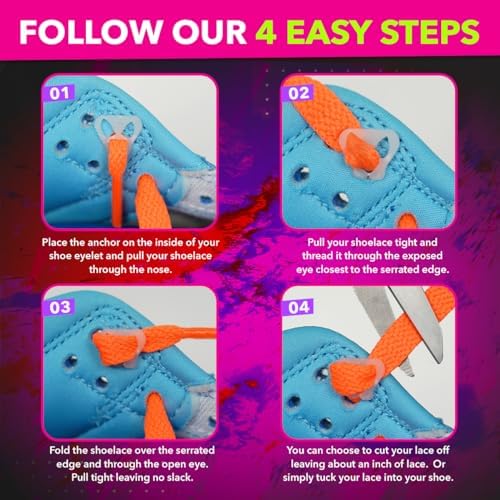 Dead Bunny - Anclajes para cordones sin nudos - ¡Nunca más ates tus agujetas (8 piezas)! ¡Mira mamá, sin orejas de conejo! - imagen 2