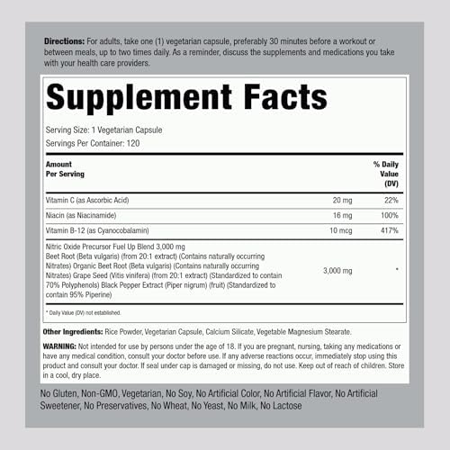 Cápsulas de Raíz de Remolacha Fitness Labs Nitric Oxide | Con Nitratos | 120 Contenido | Precursor de Óxido Nítrico | Beetfit Pro | Suplemento - imagen 2