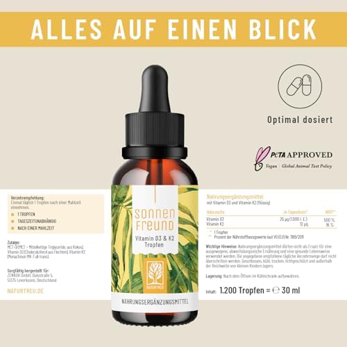Gotas Líquidas de Vitamina D3 K2 Vegana NATURTREU con Aceite MCT para Adultos (240 Porciones) - Vitamina D K2 MK7 Natural, No GMO y Formulada por un - imagen 2