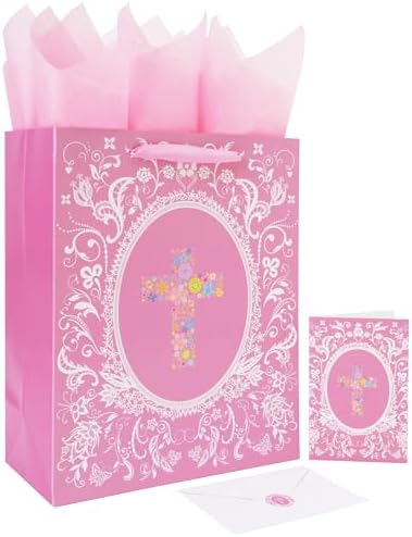 Set de Bolsas de Regalo Religiosas Grandes de 13'' con Asas, Tarjeta de Felicitación, Papel de Seda Dorado y Stickers para Mujeres y Niñas, - imagen 1
