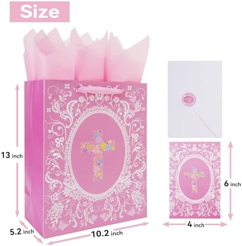 Set de Bolsas de Regalo Religiosas Grandes de 13'' con Asas, Tarjeta de Felicitación, Papel de Seda Dorado y Stickers para Mujeres y Niñas, - imagen 2