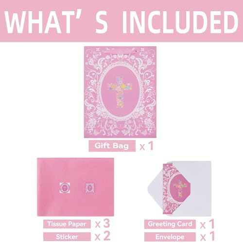 Set de Bolsas de Regalo Religiosas Grandes de 13'' con Asas, Tarjeta de Felicitación, Papel de Seda Dorado y Stickers para Mujeres y Niñas, - imagen 3