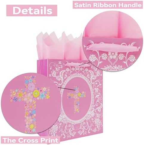 Set de Bolsas de Regalo Religiosas Grandes de 13'' con Asas, Tarjeta de Felicitación, Papel de Seda Dorado y Stickers para Mujeres y Niñas, - imagen 4