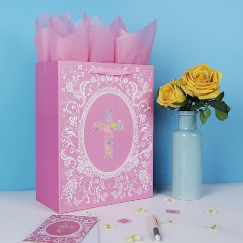 Set de Bolsas de Regalo Religiosas Grandes de 13'' con Asas, Tarjeta de Felicitación, Papel de Seda Dorado y Stickers para Mujeres y Niñas, - imagen 5