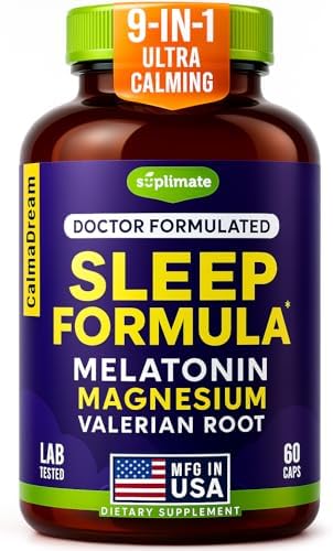Suplemento Herbal para Dormir 9 en 1 con Melatonina 5mg y 108mg de Magnesio - Vegano, Hecho en EE.UU., 60 Cápsulas - imagen 1