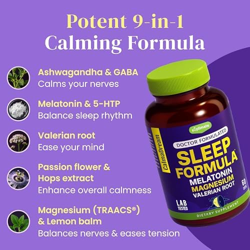 Suplemento Herbal para Dormir 9 en 1 con Melatonina 5mg y 108mg de Magnesio - Vegano, Hecho en EE.UU., 60 Cápsulas - imagen 3