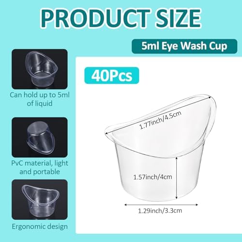 Kit de 40 piezas de tazas desechables para lavado ocular de 5 ml, copa portátil de plástico para enjuagar ojos, herramienta de limpieza para alivio - imagen 2
