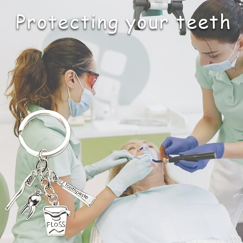 Regalos para Higienistas Dentales: Llaveros de Plata, Colgante de Hilo Dental, Regalos para Dentistas, Asistentes y Estudiantes, Cumpleaños y - imagen 3