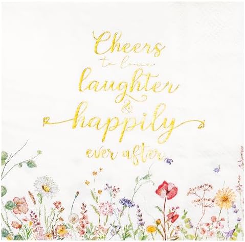 Servilletas desechables Crisky de 3 capas con diseño floral y foil dorado Cheers To Love para bodas, compromisos y despedidas de soltera, 50 piezas - imagen 1