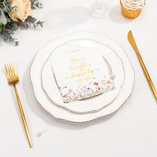Servilletas desechables Crisky de 3 capas con diseño floral y foil dorado Cheers To Love para bodas, compromisos y despedidas de soltera, 50 piezas - imagen 5