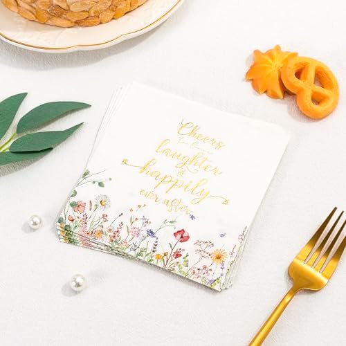 Servilletas desechables Crisky de 3 capas con diseño floral y foil dorado Cheers To Love para bodas, compromisos y despedidas de soltera, 50 piezas - imagen 6