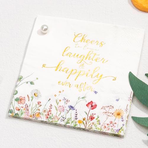 Servilletas desechables Crisky de 3 capas con diseño floral y foil dorado Cheers To Love para bodas, compromisos y despedidas de soltera, 50 piezas - imagen 7