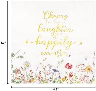 Servilletas desechables Crisky de 3 capas con diseño floral y foil dorado Cheers To Love para bodas, compromisos y despedidas de soltera, 50 piezas - imagen 8