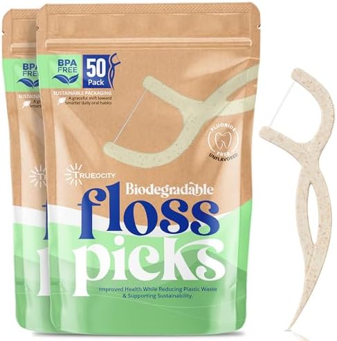 Palillos de Hilo Dental Biodegradables, 100 Piezas, 2 Cajas, Hilo Dental a Base de Plantas, No Tóxicos, Sostenibles y Veganos, Solución Ecológica - imagen 1