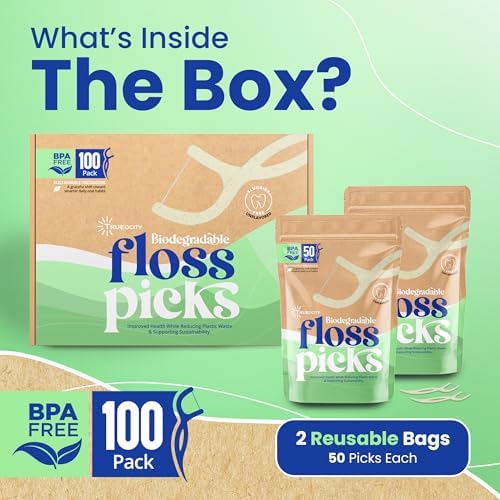 Palillos de Hilo Dental Biodegradables, 100 Piezas, 2 Cajas, Hilo Dental a Base de Plantas, No Tóxicos, Sostenibles y Veganos, Solución Ecológica - imagen 2
