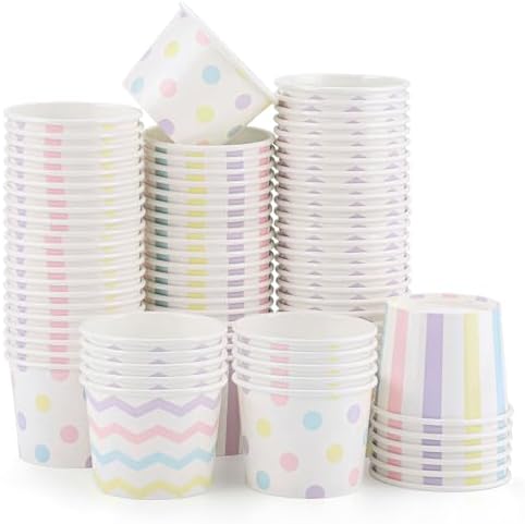 NatNarr 60 Pzs Vasos Desechables para Helado, 4 Oz, Tazas de Papel en 3 Estilos para Postres, Yogur Helado y Snacks - imagen 1