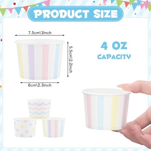 NatNarr 60 Pzs Vasos Desechables para Helado, 4 Oz, Tazas de Papel en 3 Estilos para Postres, Yogur Helado y Snacks - imagen 2